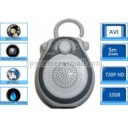 Bathroom Spy Shower Radio Camera - 32GB AM FM Shower Radio Hidden HD Pinhole Spy Camera DVR 1280X720 Motion Activated