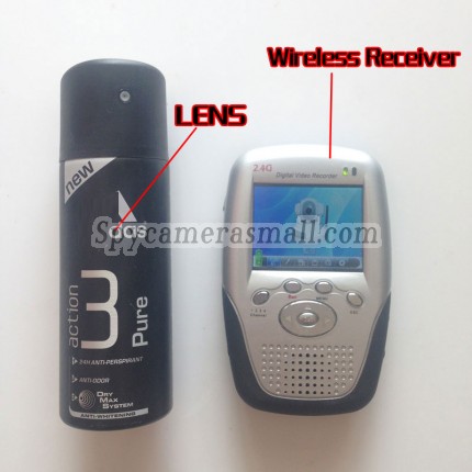 Wireless Bathroom Pinhole Spy Camera Men's Body Spray Bottle 2.4GHz with Portable Receiver-Increase Receive Distance