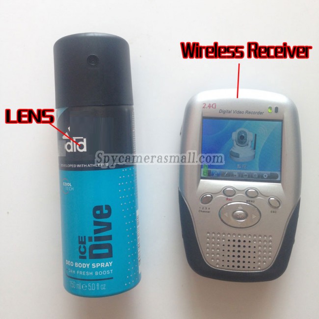 Wireless Camera for Bathroom Body Spray Bottle Spy Camera-2.4GHz with Portable Receiver-100mw High Power Transmitter